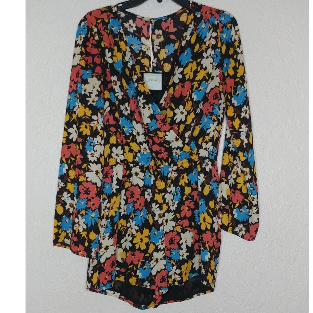 Pearle 88‎ Multicolored Floral Long Sleeve Romper Size S